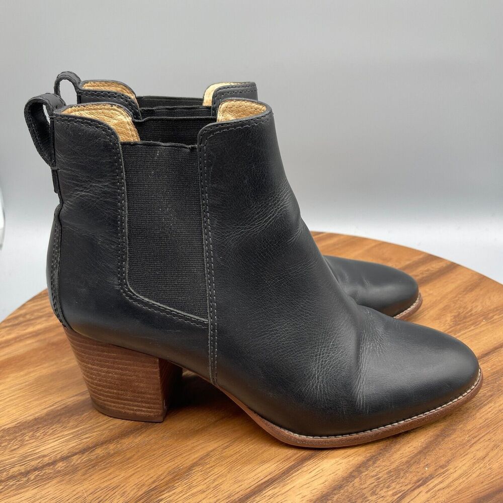 Madewell The Regan Boots Womens Size 9.5 Black Leather Chelsea Block Heel *FLAW